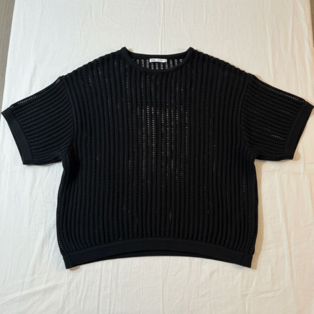 Zara Men Open Knit Short Sleeve Sweater Pullover Medium M 9598/300/800/M